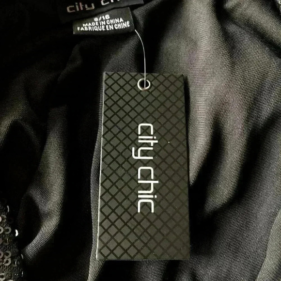 City Chic Fever Tie Womens 16W V Neck Sequined Mini Dress Black Stretch NEW - Picture 8 of 9